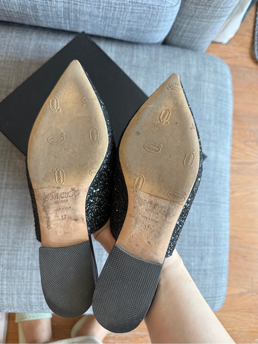 Jimmy Choo Black Glitter Pointed Bow Backless Mules - Picture 3 of 3